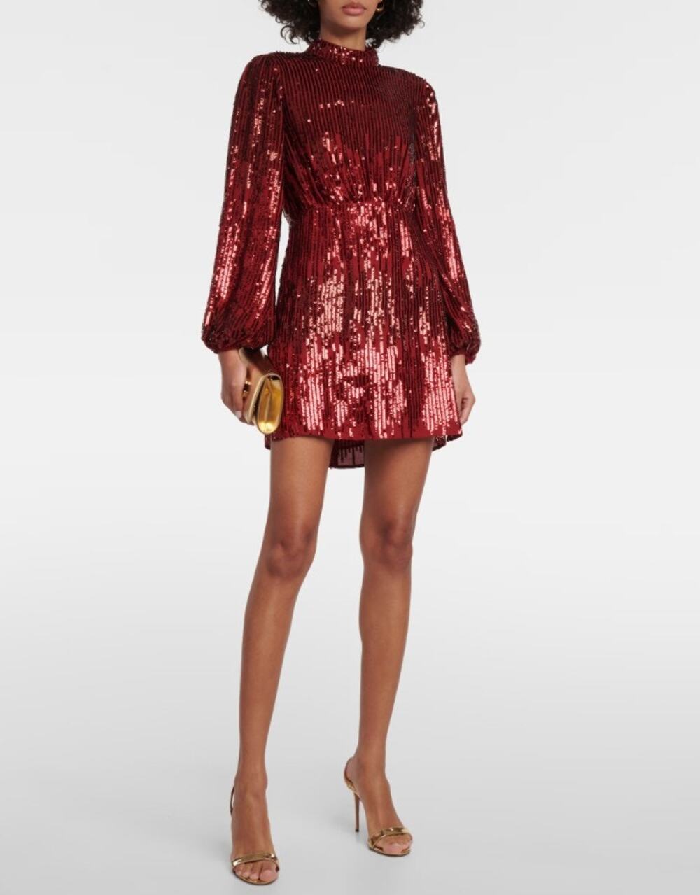 NWT RIXO x Laura Jackson Samantha Red Pink Sequin Long Sleeve Mini Dress Small